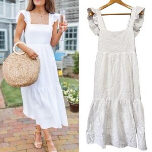 Pink Lily White Gauze Cotton Tiered Midi Dress Medium Ruffle Strap Cottagecore